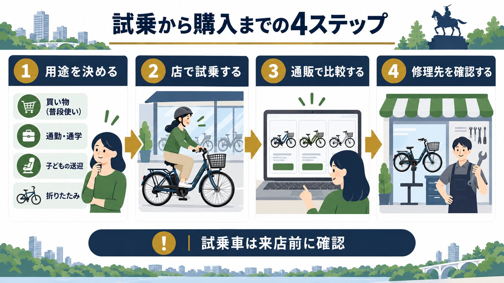 電動アシスト自転車を試乗して購入するまでの4ステップ
